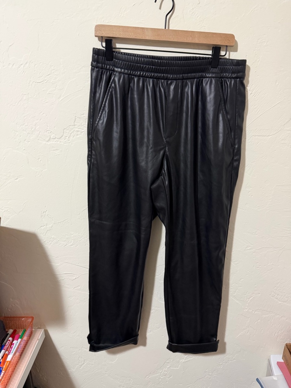 GAP Black Faux Leather Jogger Pants